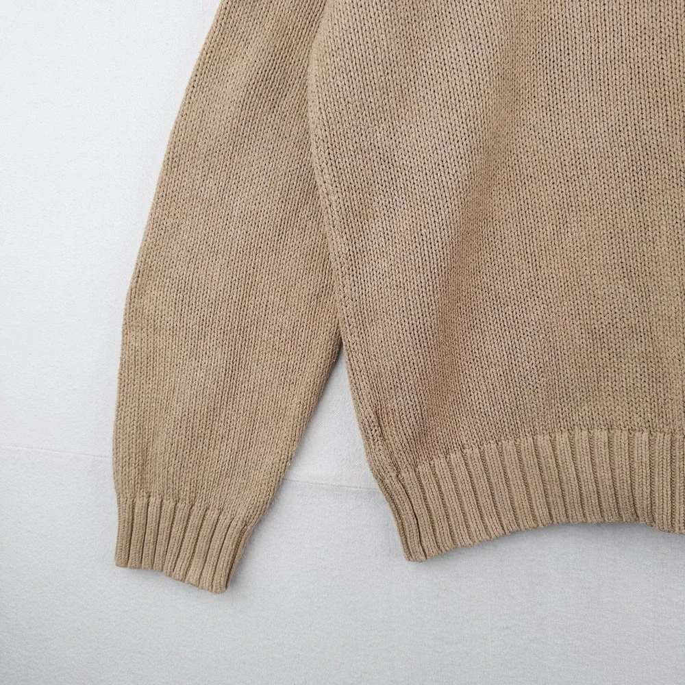 90's Vintage Polo Ralph Lauren Knit Sweater Mens 2XL Camel Brown Cotton Crewneck